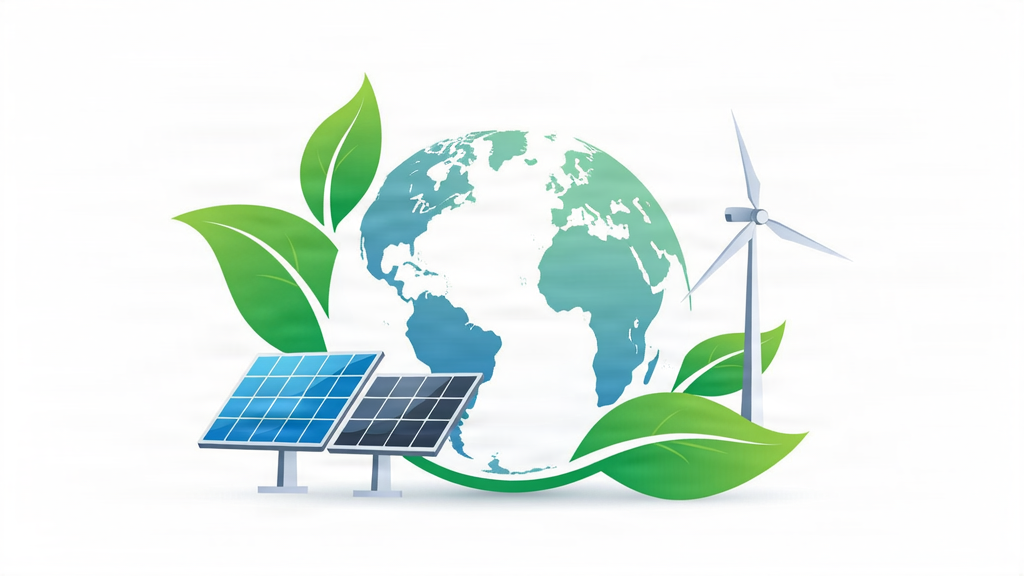 Vector illustration representing environmental sustainability with green leaves and clean energy icons for QHCare.